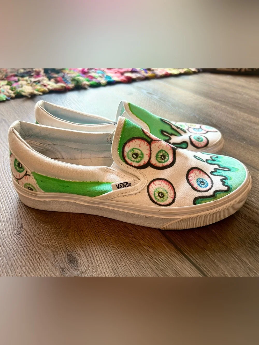 Vans Custom Handpainted Classic Slip On Sneakers Size 7 Zombie Halloween Spooky